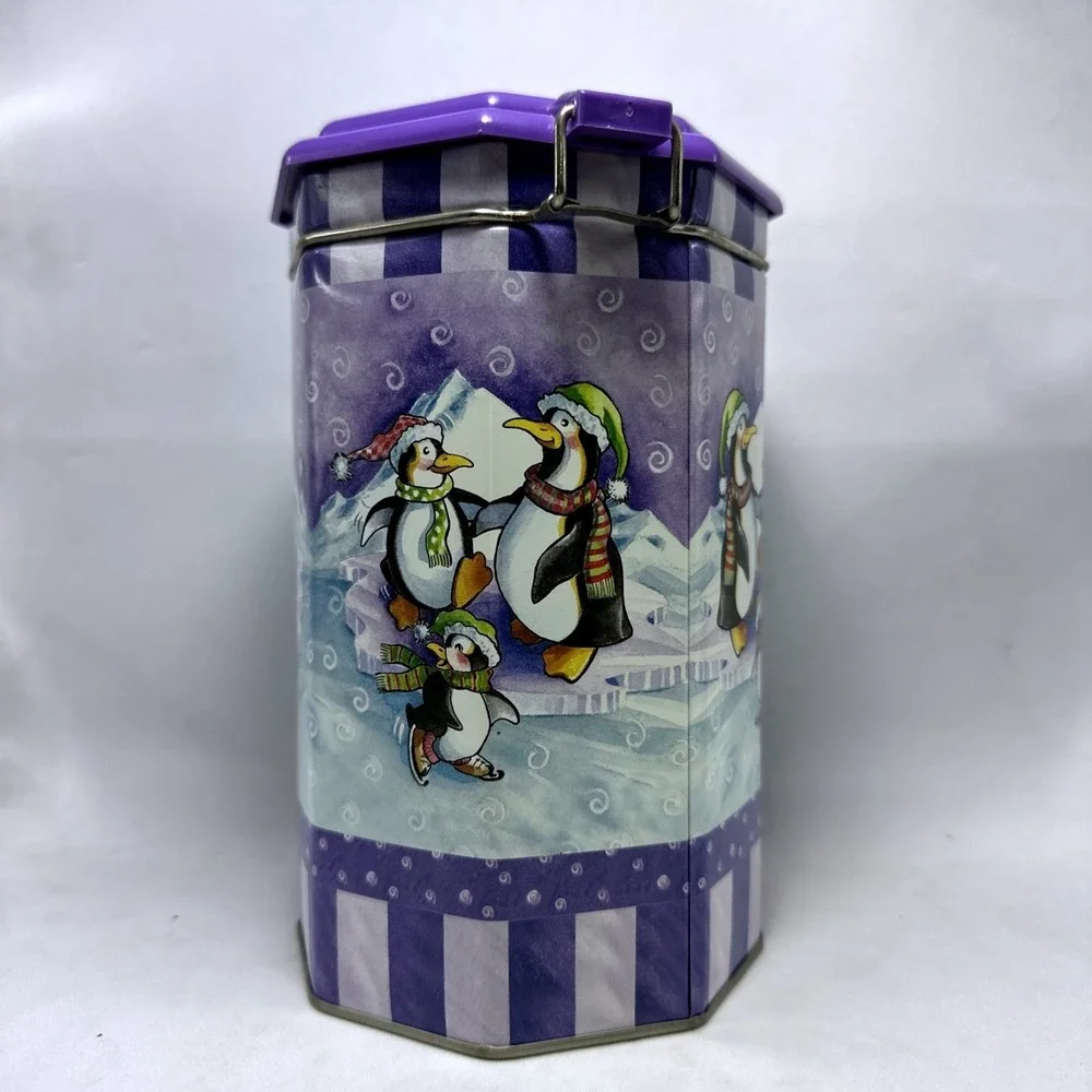 Penguin Canister Purple Lid‎ Metal Kitchen Storage Container Decor